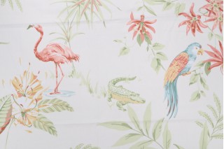 Thibaut Flamingo Bay F96746 Printed Cotton Drapery Fabric in Cream