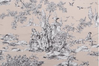 Thibaut La Fontaine F97342 Printed Cotton Drapery Fabric in Black on Taupe