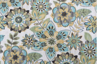 Richloom Tropical Flora Printed Cotton Drapery Fabric in Lagoon 