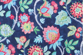 Hamilton Elder Printed Cotton Drapery Fabric in Navy 