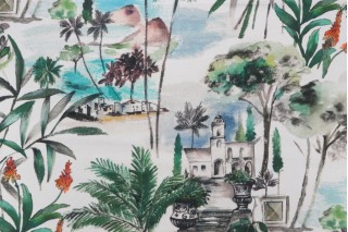 Stof France Minorque Printed Cotton Drapery Fabric in Multico 