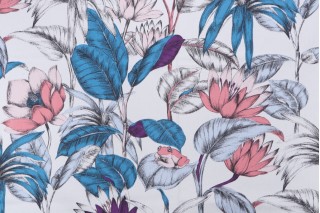 Stof France Rainette Printed Cotton Drapery Fabric in Bleu 