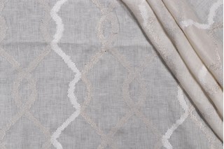 Trellis Embroidered Sheer Drapery Fabric in Natural