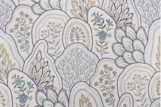 Hamilton Mansfield Embroidered Drapery Fabric in Capri 