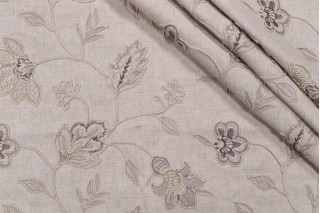 Floral Embroidered Drapery Fabric in Stone