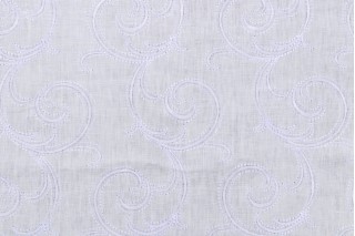 Scrollwork Embroidered Drapery Fabric in Ice