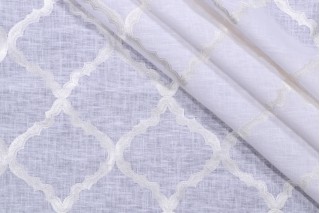 Davis Sheer Embroidered Drapery Fabric in Snowflake