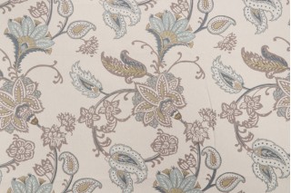 Laura & Kiran Ajanta Hand-Printed Cotton Drapery Fabric in Tan/Aqua