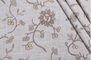 Floral Embroidered Drapery Fabric in Neutral