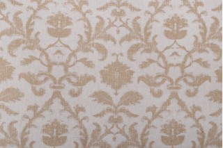 Thibaut Anita Damask Printed Linen Blend Drapery Fabric in Metallic on Natural for Scalamandre