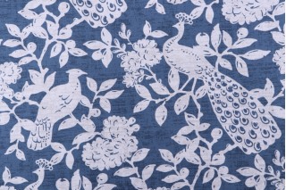 Magnolia Home Birdsong Printed Cotton Drapery Fabric in Navy 