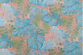 Tommy Bahama Batik Leaves Printed Polyester Outdoor Fabric in Mango 