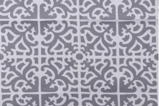 Williamsburg Parterre Printed Cotton Drapery Fabric in Gray