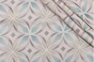 Kaleidoscope Embroidered Drapery Fabric in Sea