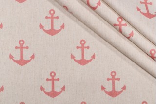 SunReal Boat Anchor Printed Outdoor Fabric in Coral 
