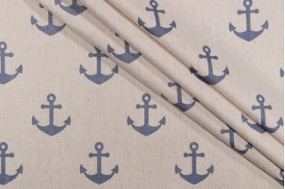 SunReal Boat Anchor Printed Outdoor Fabric in Navy 