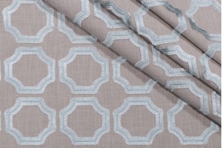 Kaufmann Lined Up Embroidered Drapery Fabric in Spa 