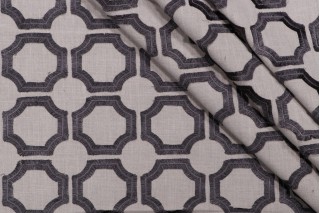 Kaufmann Lined Up Embroidered Drapery Fabric in Charcoal 