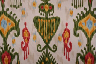 Robert Allen Khandar Ikat Type Print Drapery Fabric in Jewel