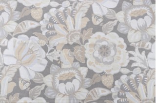 Robert Allen Naive Floral Printed Cotton Drapery Fabric in Pewter