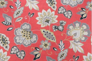 Covington Floral Printed Cotton Drapery Fabric in Poppy