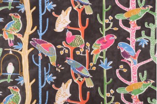 Waverly Birdhouse Chatter Printed Cotton Drapery Fabric in Licorice