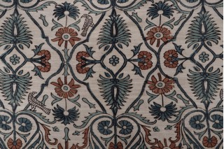 Kaufmann Sullana Printed Drapery Fabric in Silver Blue 
