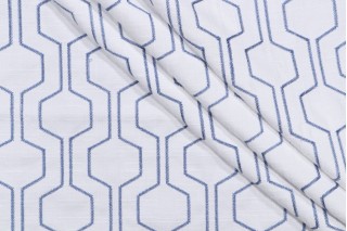 Takeoff Embroidered Drapery Fabric in Ocean