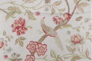 1 Yard Acquitaine Water Garden Printed Linen Blend Drapery Fabric in Rose