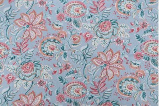 Sample of Stof France Athena Printed Cotton Drapery Fabric in Bleu 
