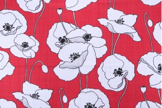 Stof France Pavot Printed Cotton Drapery Fabric in Cerise 