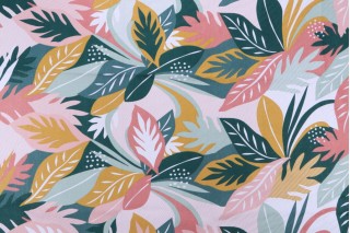 Stof France Shaina Printed Cotton Twill Drapery Fabric in Rose 
