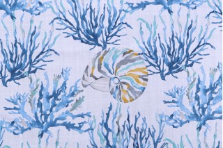 Stof France Corallo Printed Cotton Drapery Fabric in Bleu 