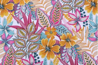 Stof France Seychelles Printed Cotton Twill Drapery Fabric in Fuchsia 