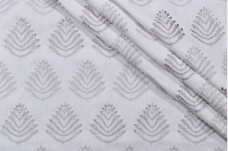 PK Lifestyles Royal Fern Embroidered Drapery Fabric in Silver 