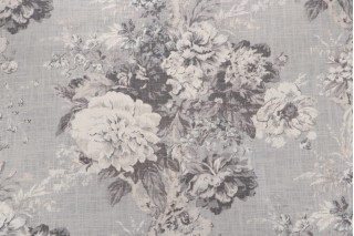 Waverly Ballad Bouquet Printed Linen Blend Drapery Fabric in Platinum
