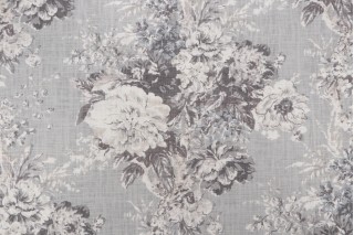 Waverly Ballad Bouquet Printed Linen Blend Drapery Fabric in Platinum