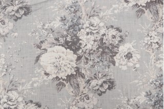 Waverly Ballad Bouquet Printed Linen Blend Drapery Fabric in Platinum