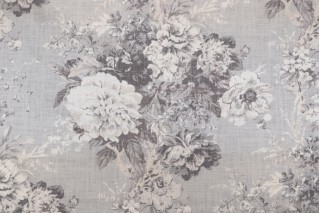 Waverly Ballad Bouquet Printed Linen Blend Drapery Fabric in Platinum