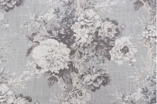 Waverly Ballad Bouquet Printed Linen Blend Drapery Fabric in Platinum