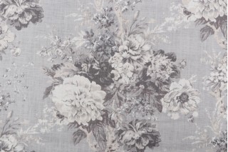 Waverly Ballad Bouquet Printed Linen Blend Drapery Fabric in Platinum