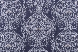Valiant Fabrics Bethany Embroidered Drapery Fabric in Denim 
