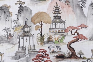 Hamilton Nikko Printed Cotton Drapery Fabric in Antique 