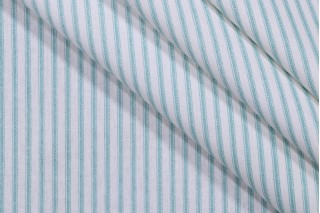 Magnolia Home Berlin Ticking Stripe Printed Cotton Drapery Fabric in Aqua 