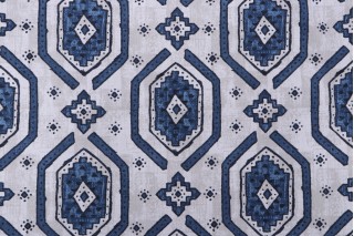 Magnolia Home Kente Printed Cotton Drapery Fabric in Navy 