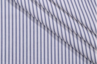 Magnolia Home Berlin Ticking Stripe Printed Cotton Drapery Fabric in DK Blue 