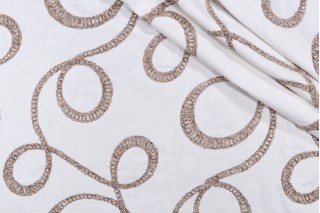 Roth & Tompkins O'Keefe Embroidered Cotton Drapery Fabric in Oatmeal
