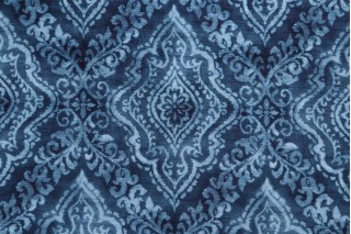 PK Lifestyles Diamond Damask Printed Velvet Decorator Fabric in Indigo