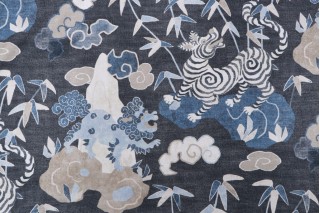 Kaufmann Haute Habitat Printed Cotton Drapery Fabric in Indigo 