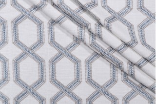 Mill Creek Espalier Embroidered Drapery Fabric in Aegean 